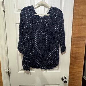 Polka Dot Navy Gap Women's Blouse - Lightweight V-Neck Top